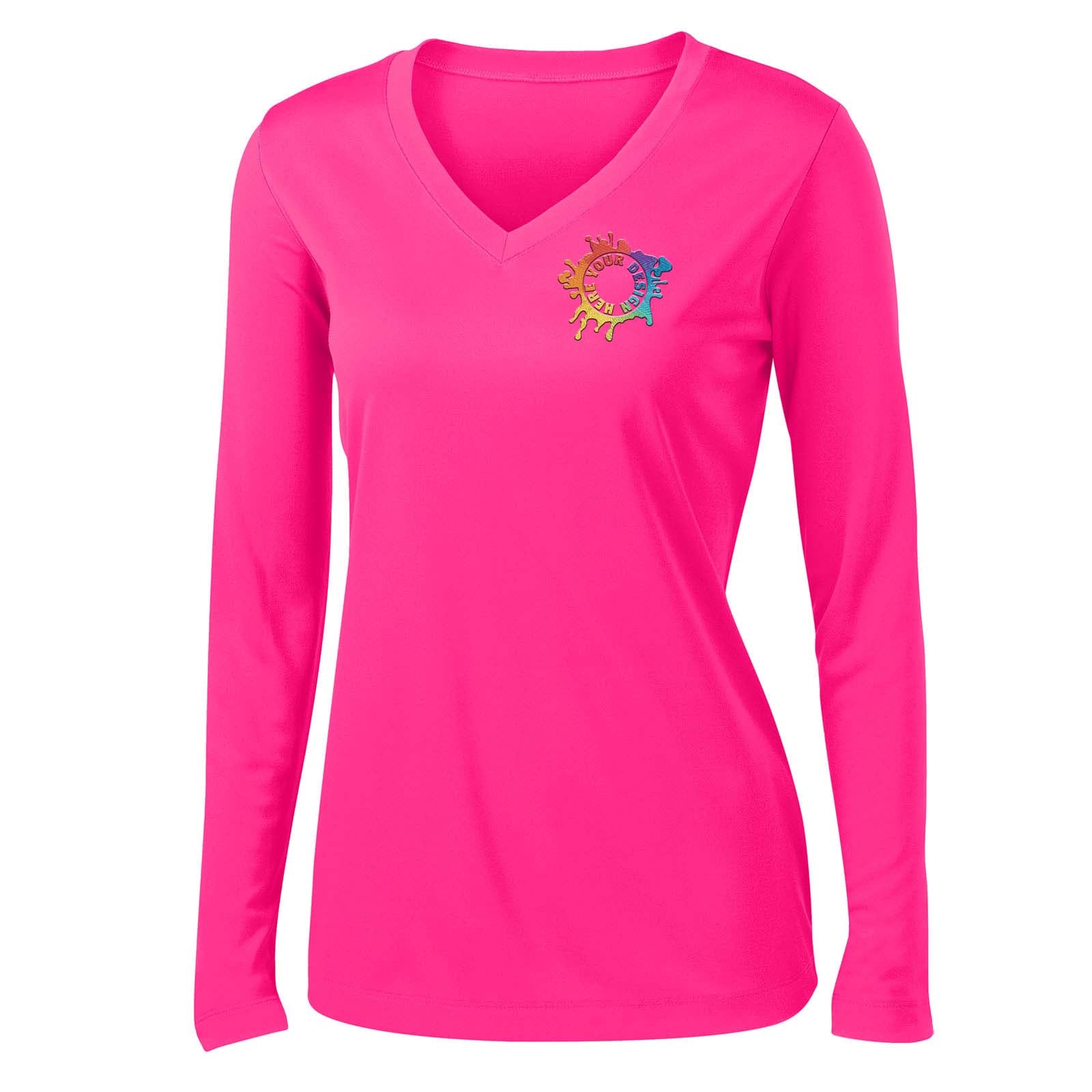 Mato & Hash Women's Performance Polyester Long Sleeve V-Neck T-Shirt Embroidery - Mato & Hash