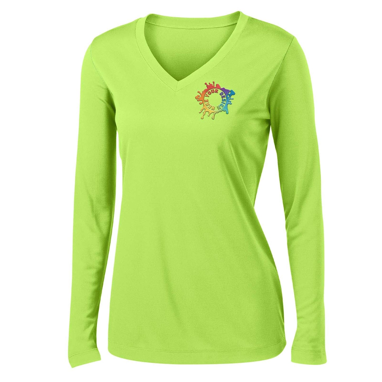 Mato & Hash Women's Performance Polyester Long Sleeve V-Neck T-Shirt Embroidery - Mato & Hash