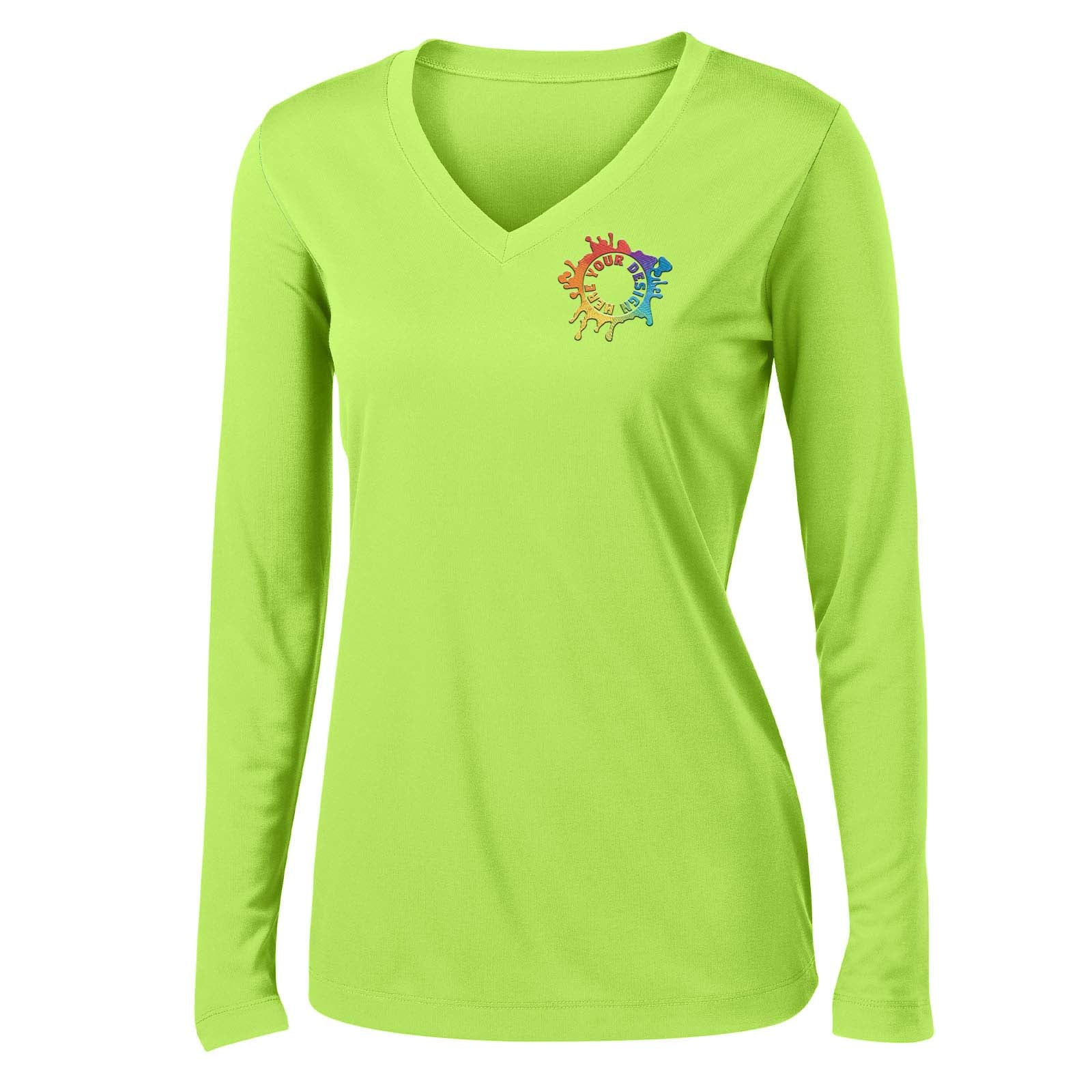Mato & Hash Women's Performance Polyester Long Sleeve V-Neck T-Shirt Embroidery - Mato & Hash
