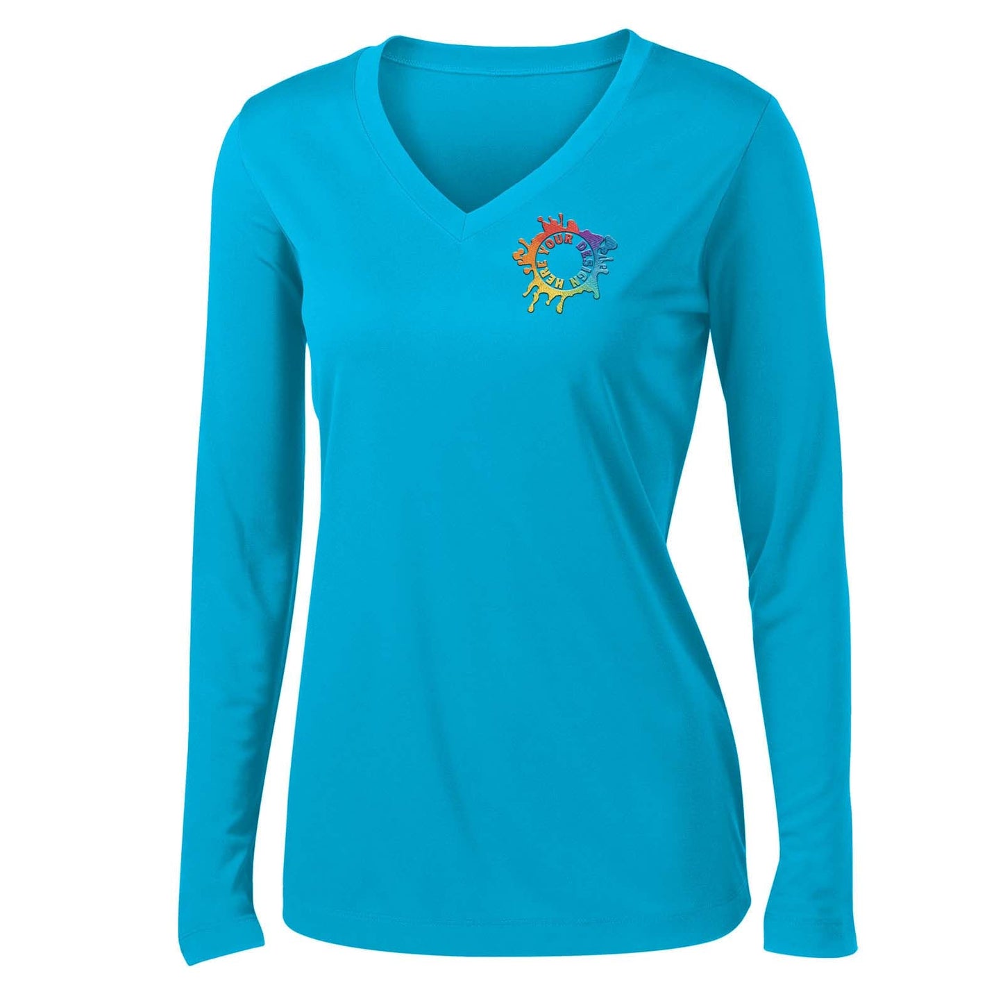 Mato & Hash Women's Performance Polyester Long Sleeve V-Neck T-Shirt Embroidery - Mato & Hash