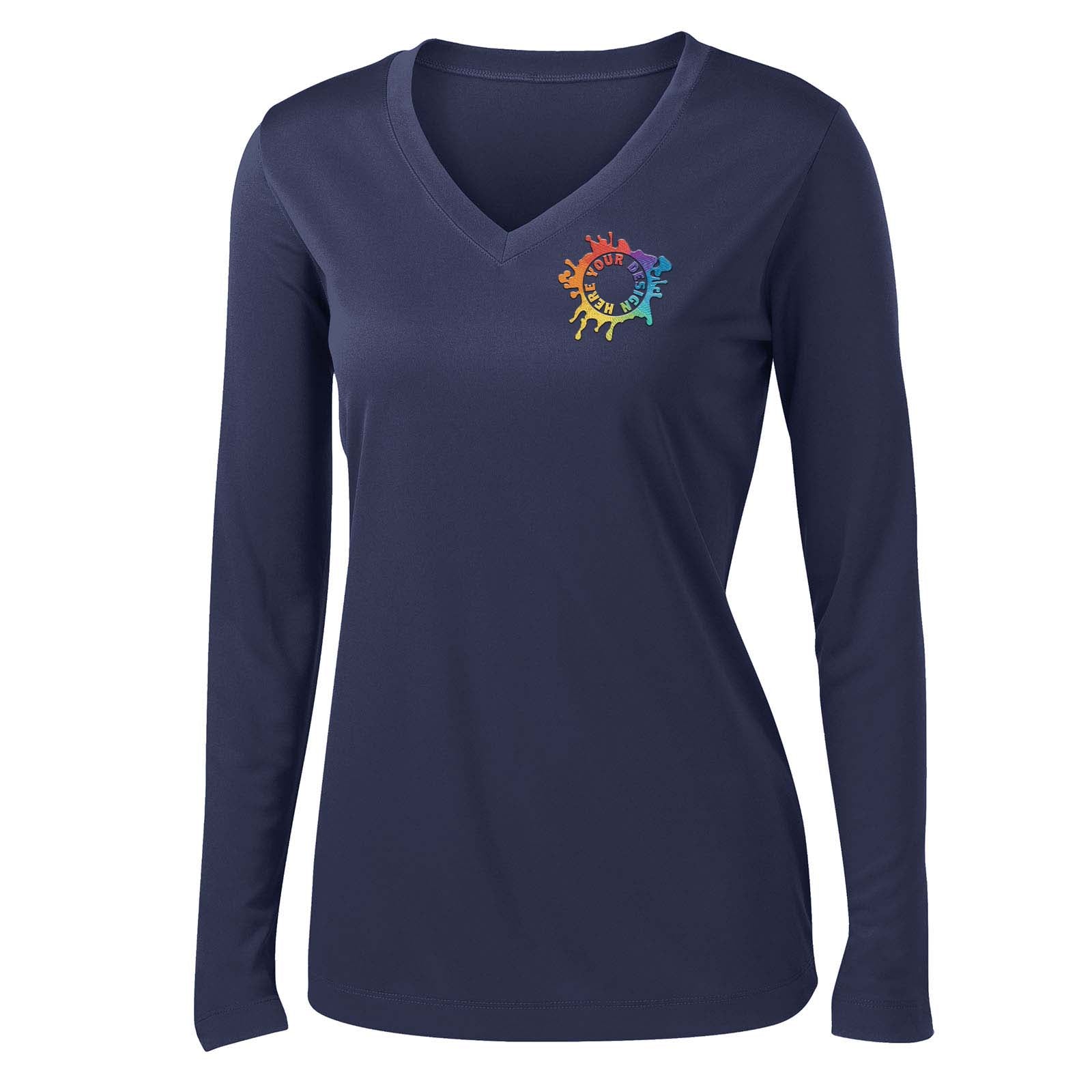Mato & Hash Women's Performance Polyester Long Sleeve V-Neck T-Shirt Embroidery - Mato & Hash
