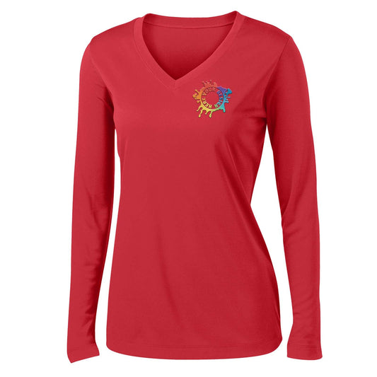 Mato & Hash Women's Performance Polyester Long Sleeve V-Neck T-Shirt Embroidery - Mato & Hash