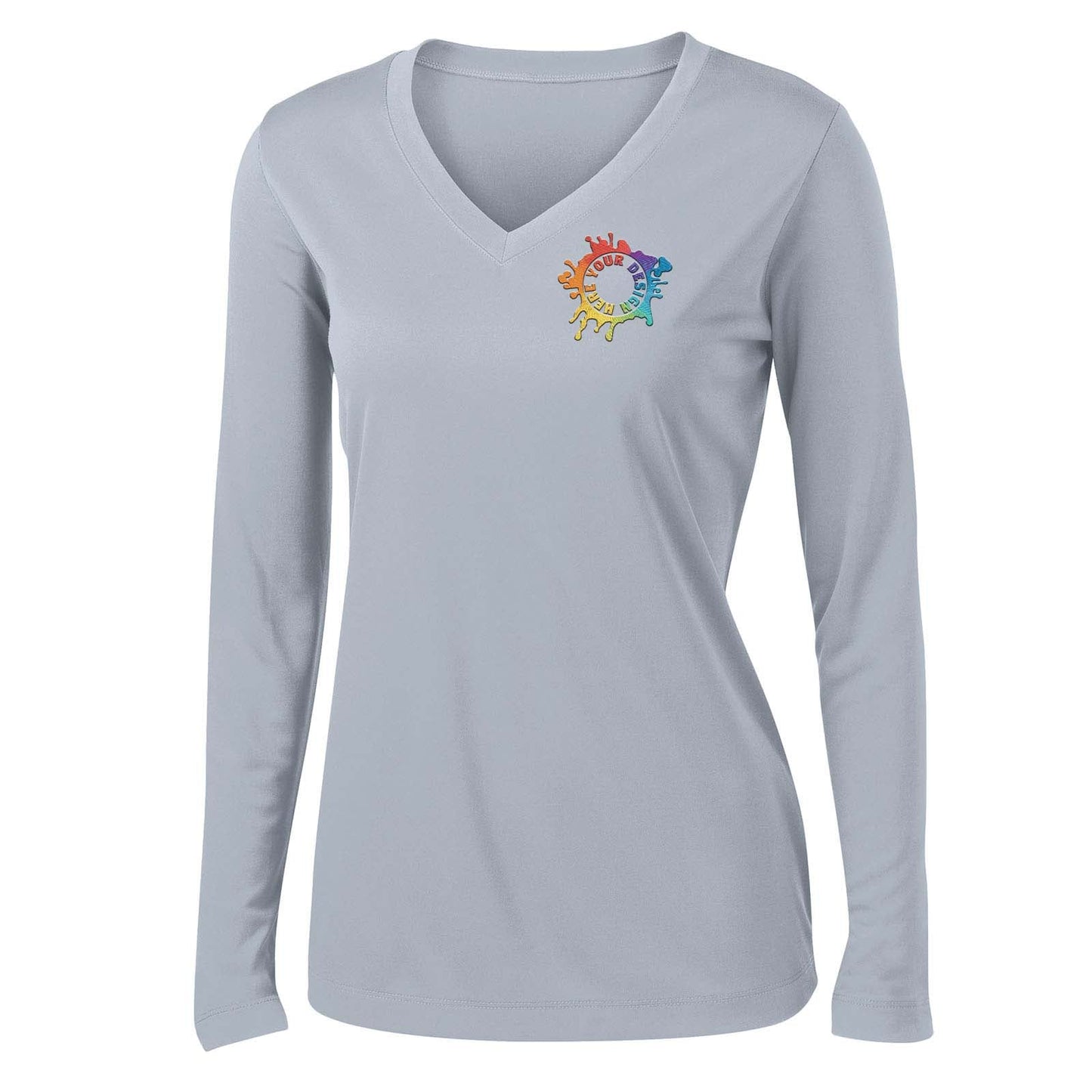 Mato & Hash Women's Performance Polyester Long Sleeve V-Neck T-Shirt Embroidery - Mato & Hash