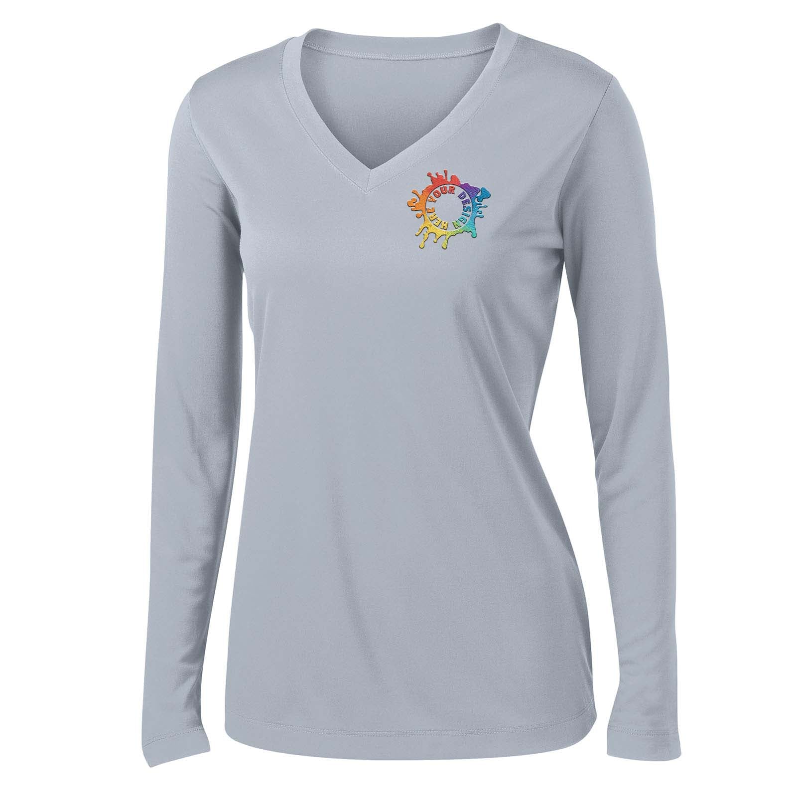 Mato & Hash Women's Performance Polyester Long Sleeve V-Neck T-Shirt Embroidery - Mato & Hash