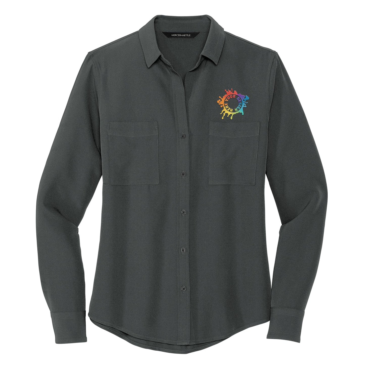 MERCER+METTLE™ Women's Stretch Crepe Long Sleeve Camp Blouse Embroidery - Mato & Hash