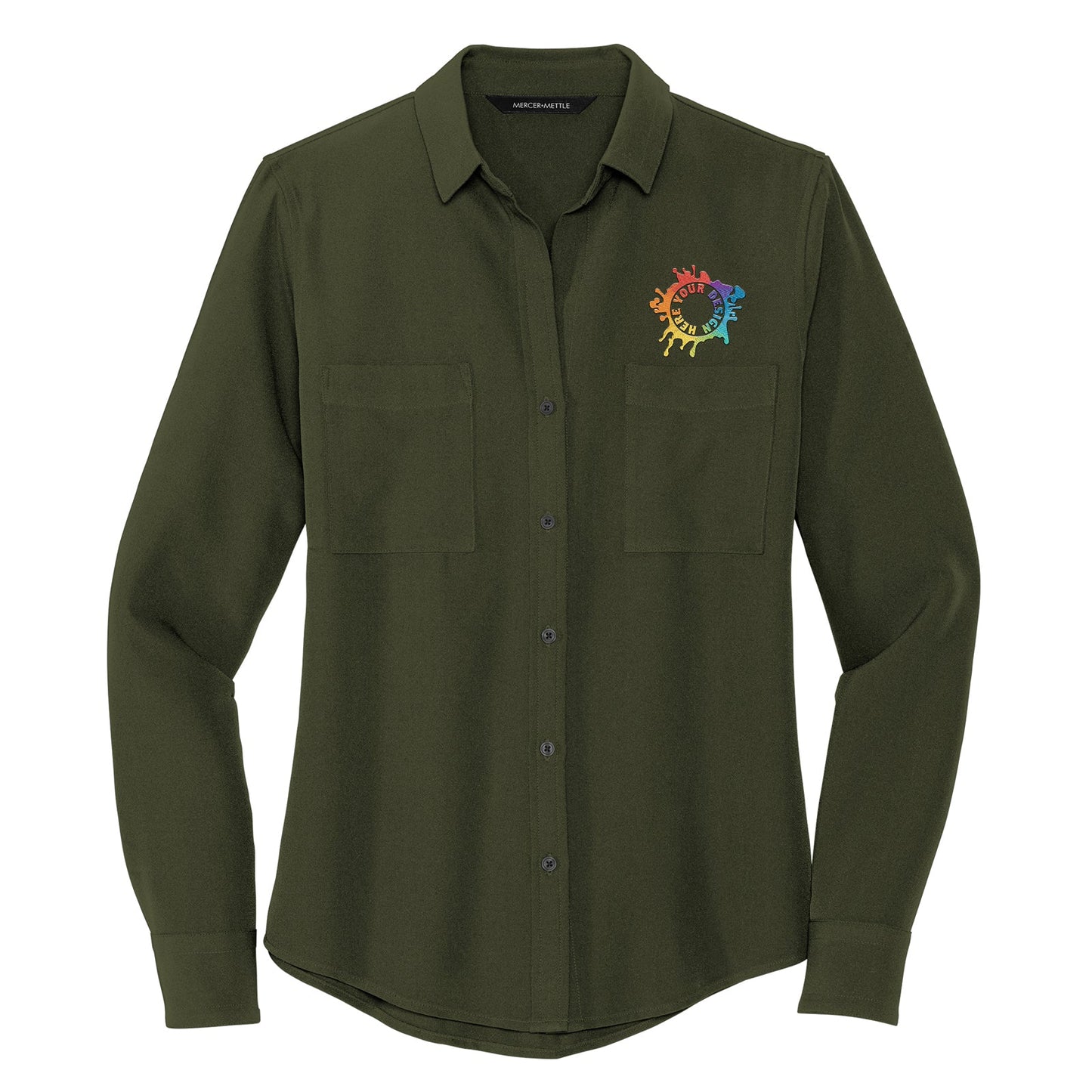 MERCER+METTLE™ Women's Stretch Crepe Long Sleeve Camp Blouse Embroidery - Mato & Hash