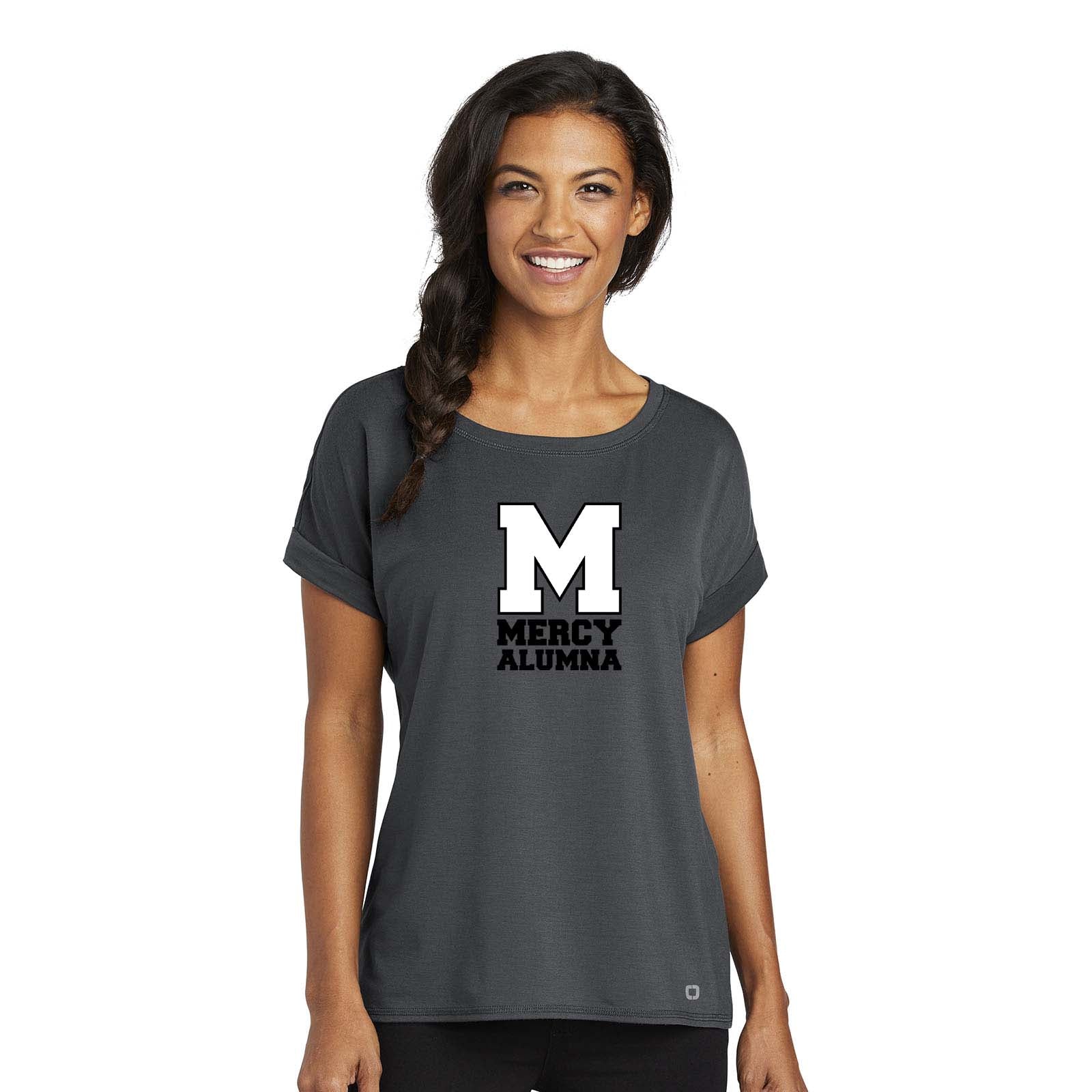 Mercy High School Crest OGIO Ladies Luuma Cuffed Short Sleeve Printed - Mato & Hash