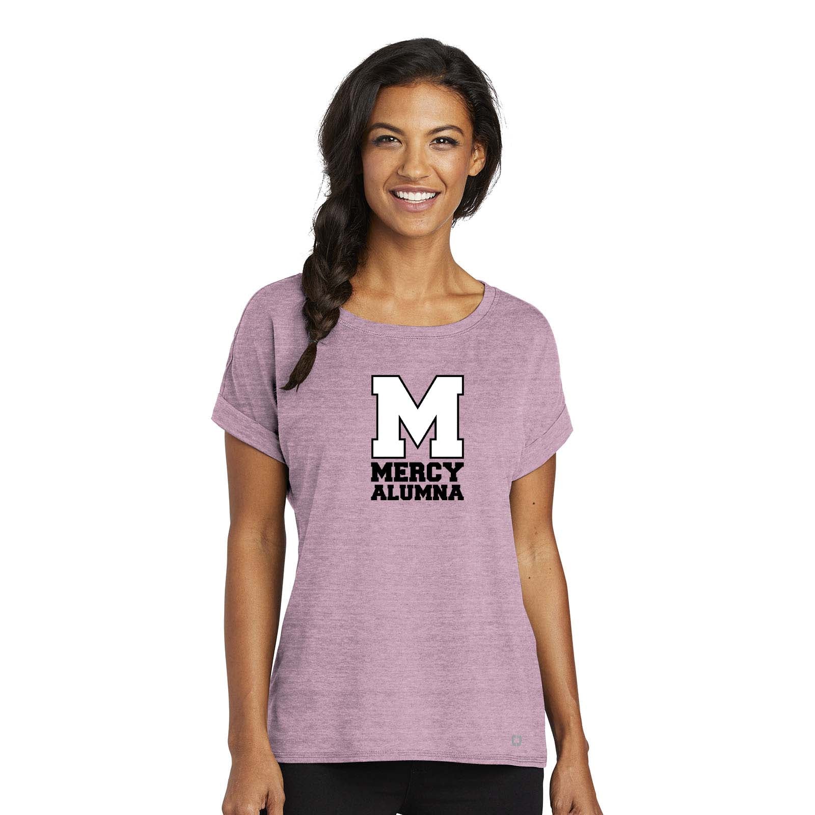 Mercy High School Crest OGIO Ladies Luuma Cuffed Short Sleeve Printed - Mato & Hash