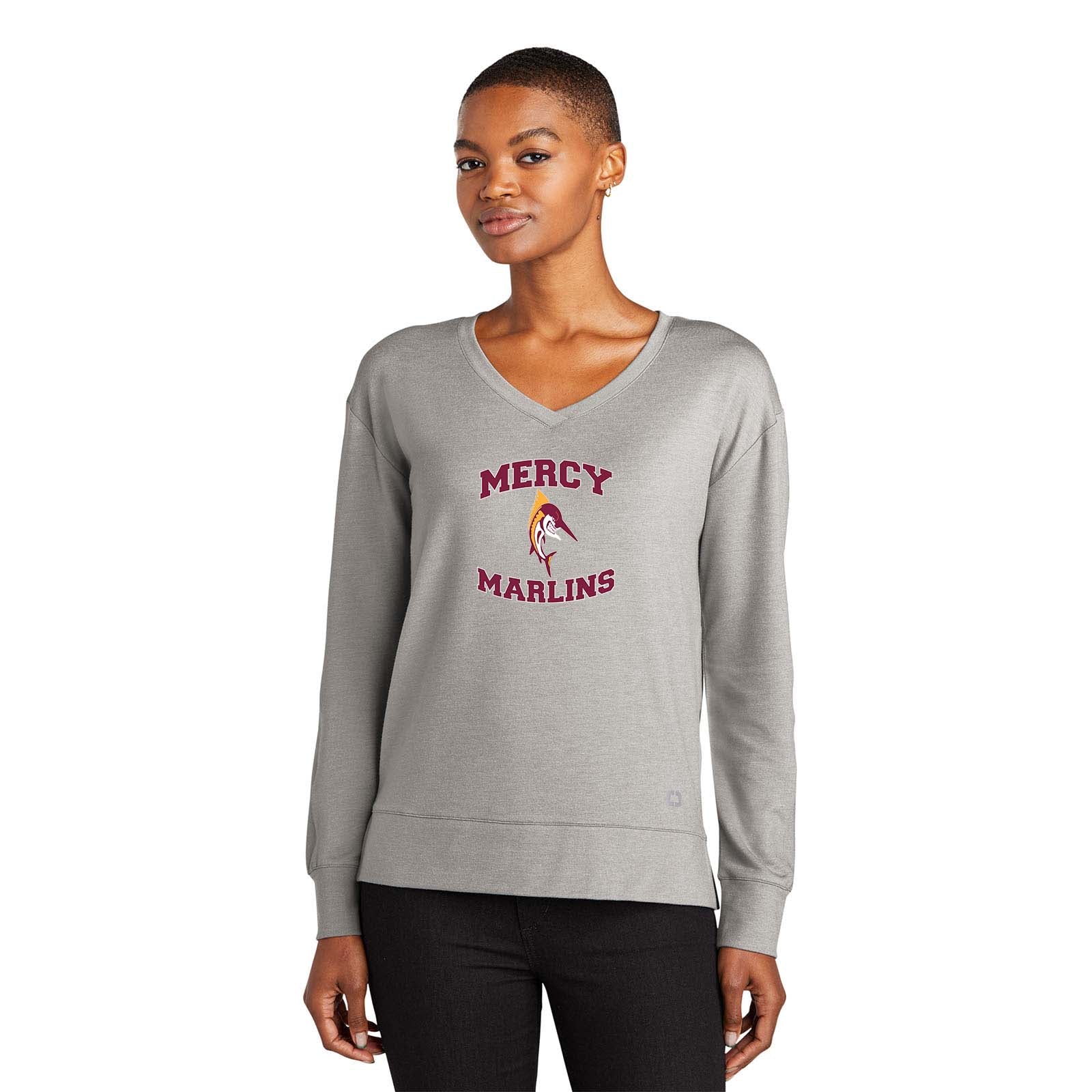 Mercy High School OGIO® Ladies Luuma Flex Long Sleeve V-Neck Embroidery - Mato & Hash