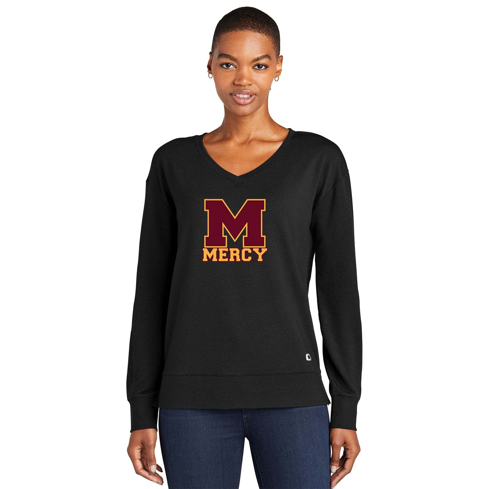 Mercy High School OGIO® Ladies Luuma Flex Long Sleeve V-Neck Embroidery - Mato & Hash