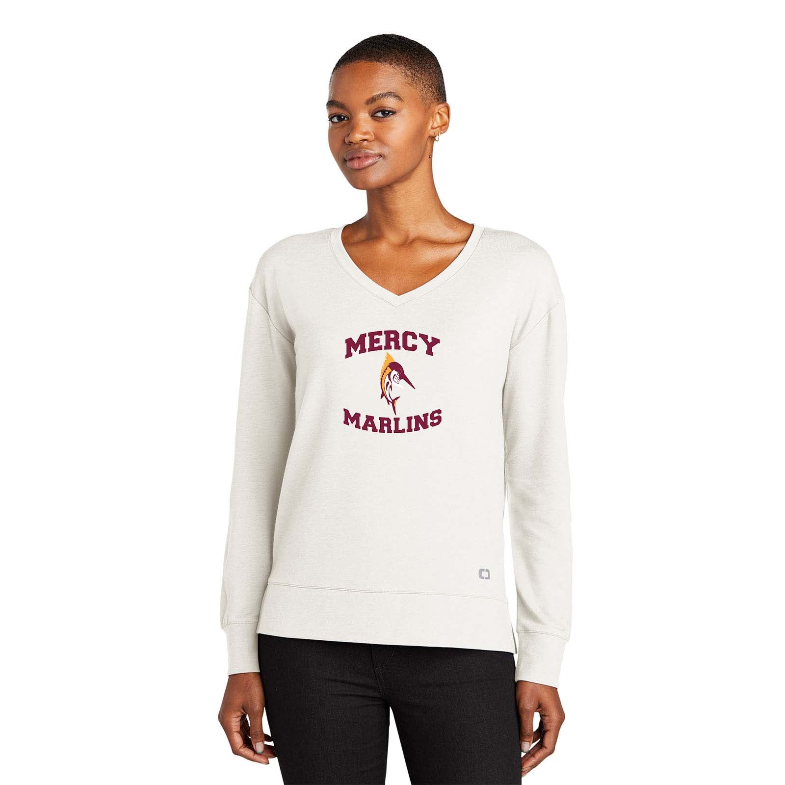 Mercy High School OGIO® Ladies Luuma Flex Long Sleeve V-Neck Embroidery - Mato & Hash