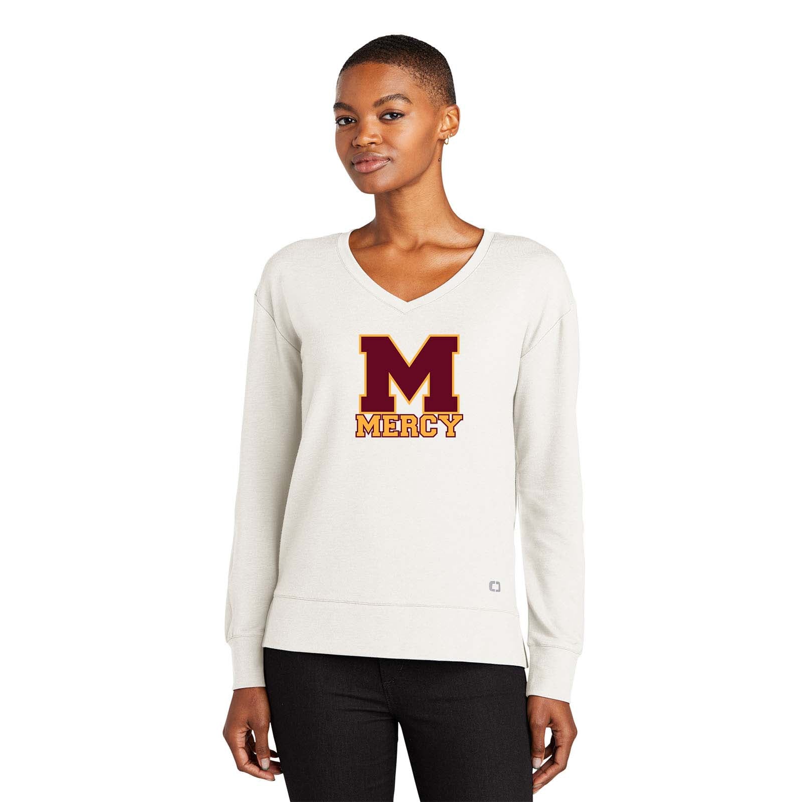 Mercy High School OGIO® Ladies Luuma Flex Long Sleeve V-Neck Embroidery - Mato & Hash