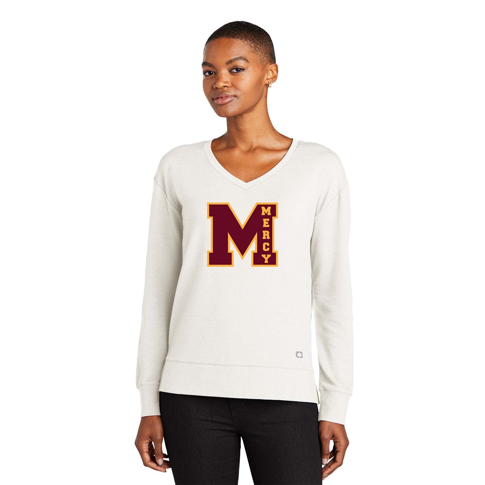 Mercy High School OGIO® Ladies Luuma Flex Long Sleeve V-Neck Embroidery - Mato & Hash