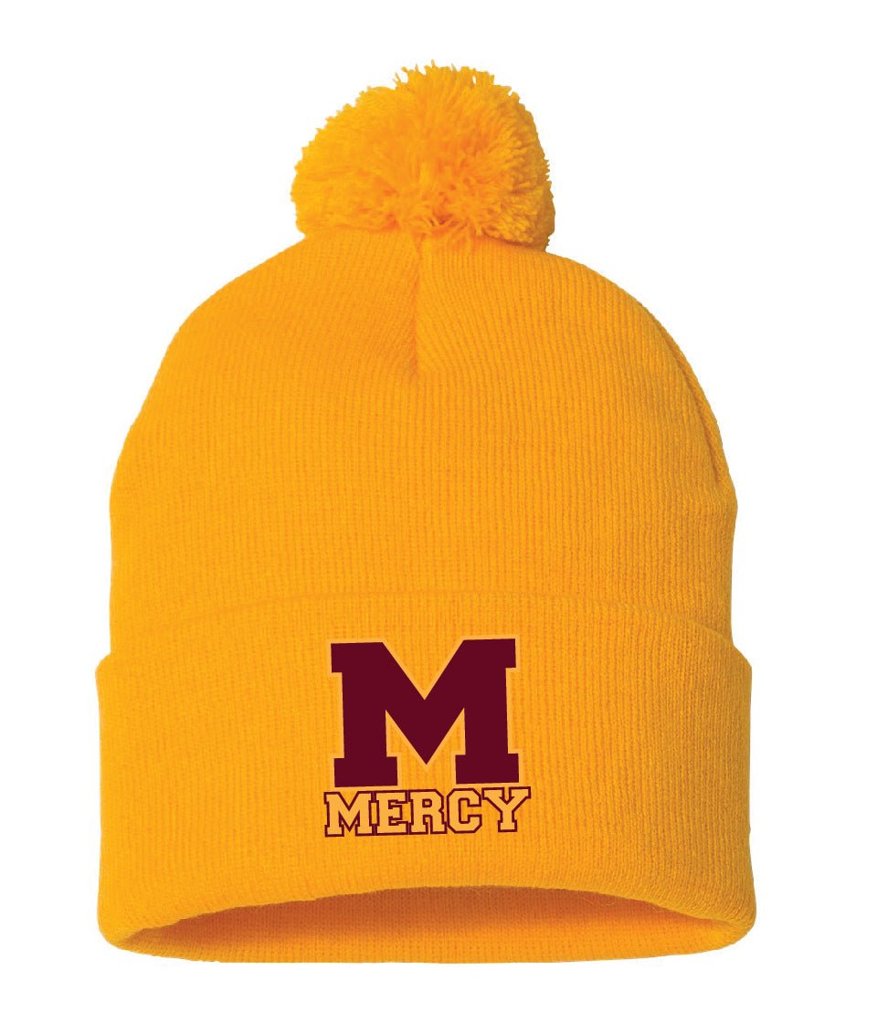 Mercy High School Sportsman Pom-Pom 12" Knit Beanie Embroidery - Mato & Hash