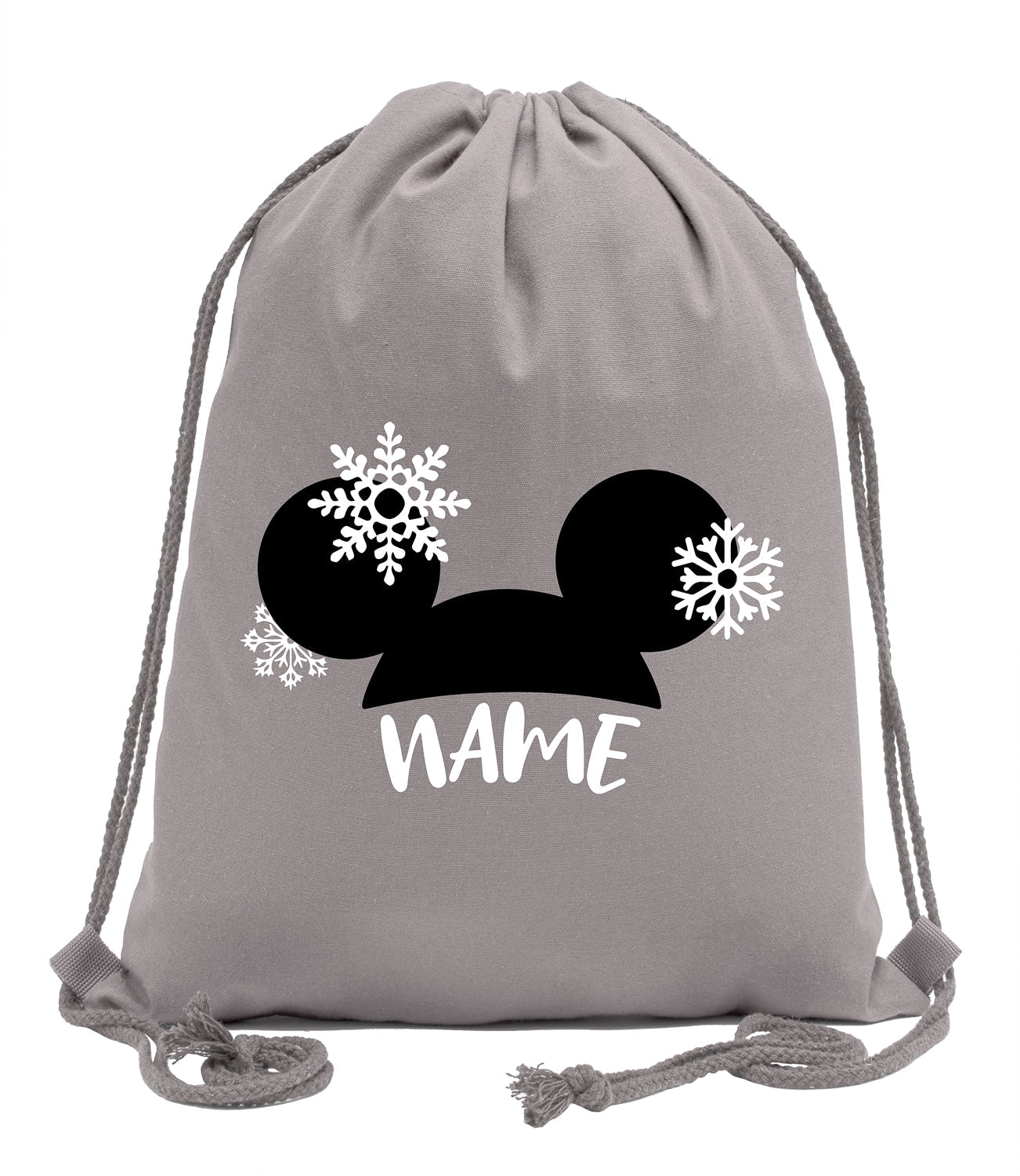 Mouse Ears + Snowflakes & Custom Name Cotton Drawstring Bag - Mato & Hash