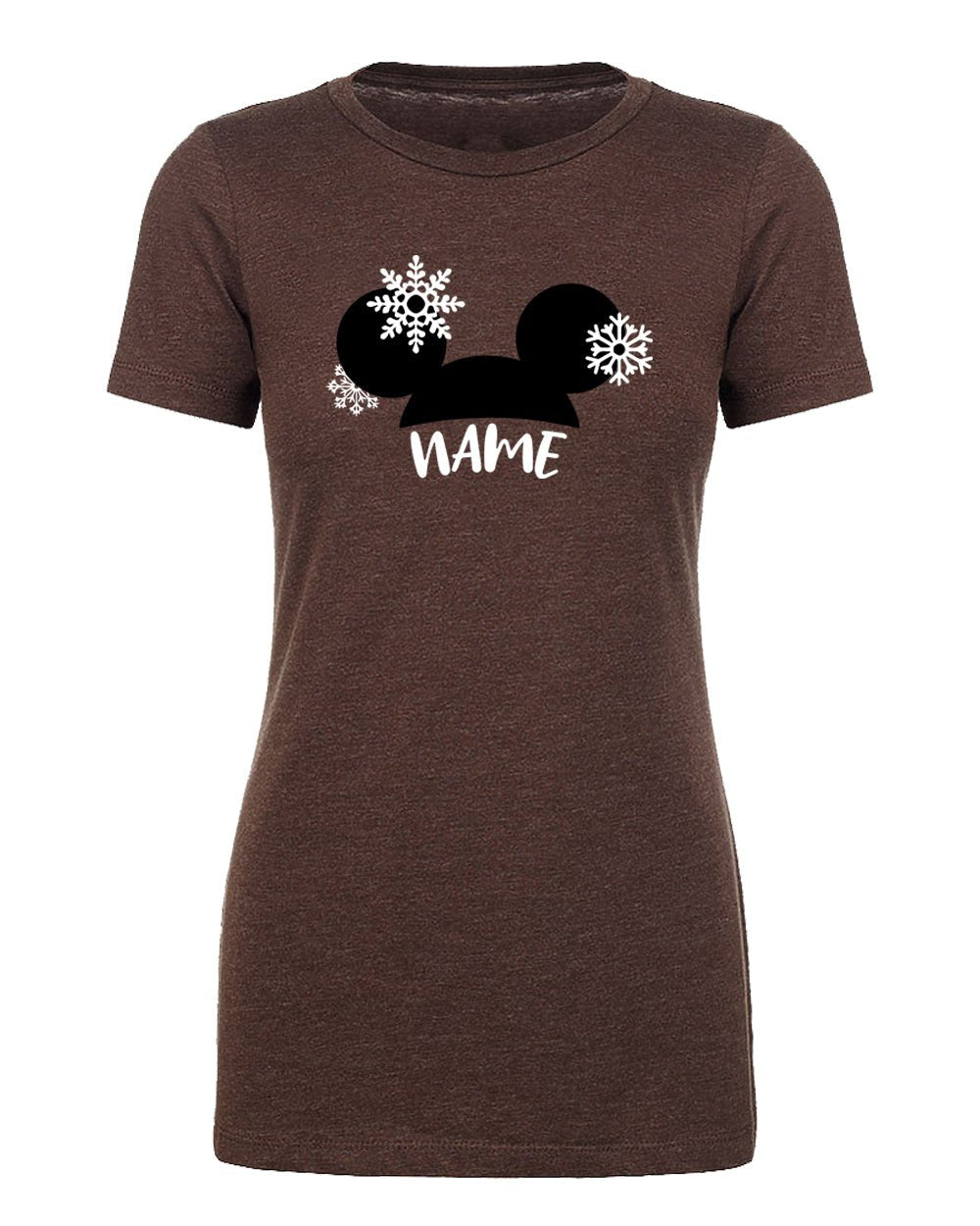 Mouse Ears + Snowflakes Custom Name Womens T Shirts - Mato & Hash