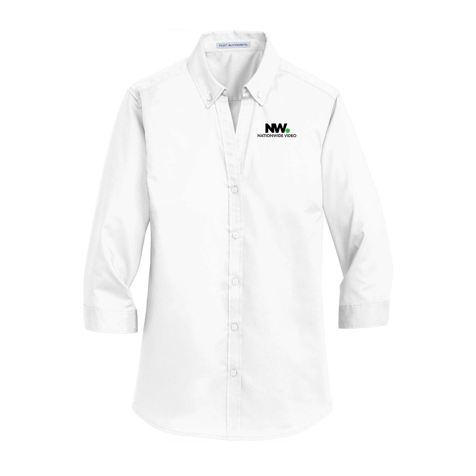 Nationwide Video Logo with Text Embroidered Port Authority® Ladies 3/4-Sleeve SuperPro™ Twill Shirt - Mato & Hash
