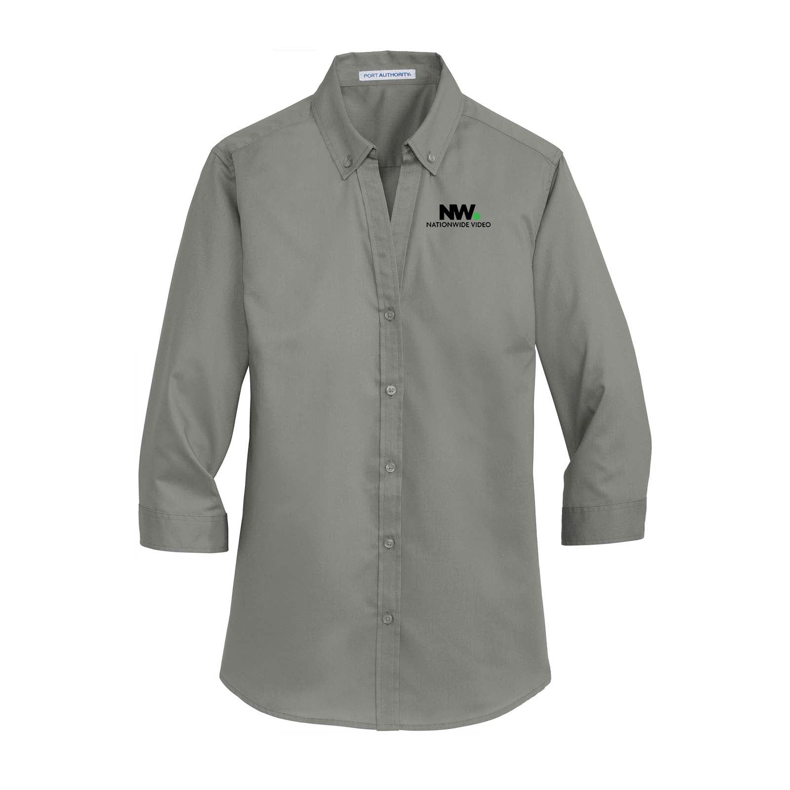 Nationwide Video Logo with Text Embroidered Port Authority® Ladies 3/4-Sleeve SuperPro™ Twill Shirt - Mato & Hash