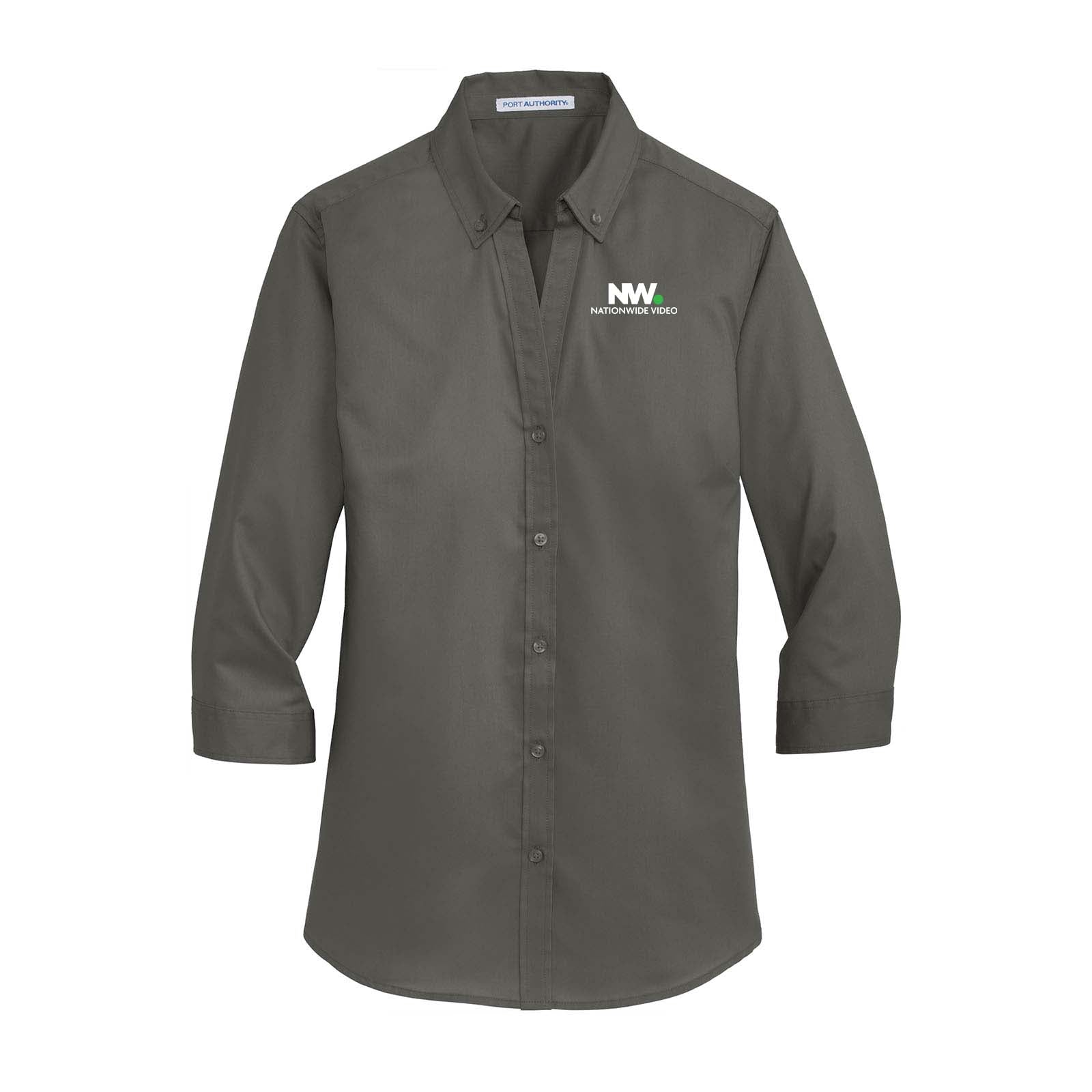 Nationwide Video Logo with Text Embroidered Port Authority® Ladies 3/4-Sleeve SuperPro™ Twill Shirt - Mato & Hash