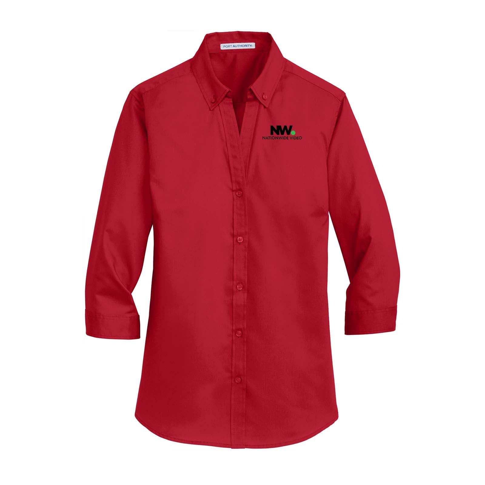 Nationwide Video Logo with Text Embroidered Port Authority® Ladies 3/4-Sleeve SuperPro™ Twill Shirt - Mato & Hash