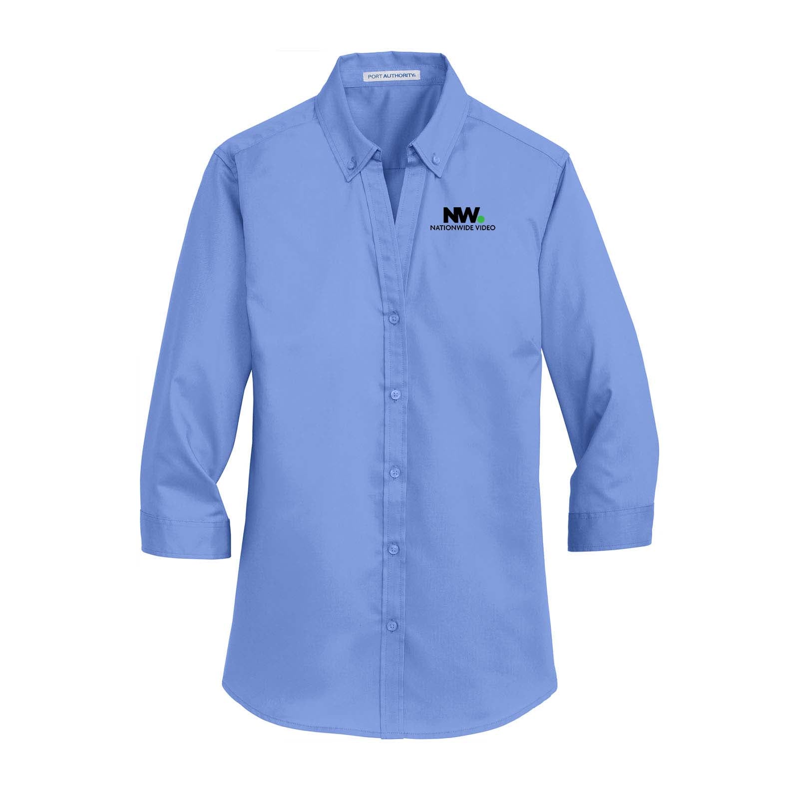 Nationwide Video Logo with Text Embroidered Port Authority® Ladies 3/4-Sleeve SuperPro™ Twill Shirt - Mato & Hash