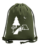 Night Scene + Tent & Campfire Cotton Drawstring Bag - Mato & Hash
