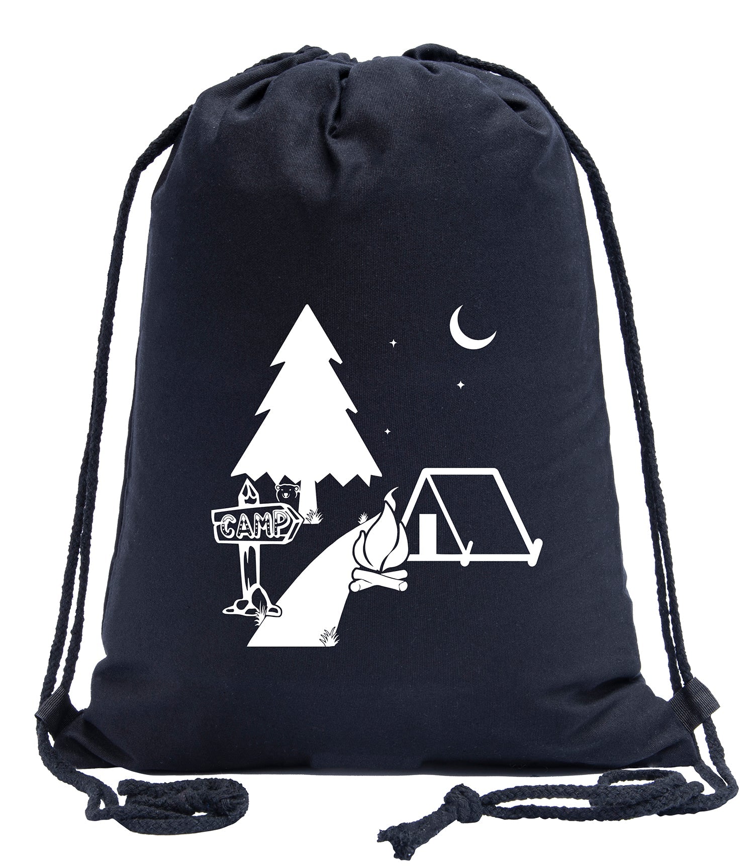 Night Scene + Tent & Campfire Cotton Drawstring Bag - Mato & Hash