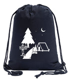 Night Scene + Tent & Campfire Cotton Drawstring Bag