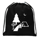 Night Scene + Tent & Campfire Mini Polyester Drawstring Bag