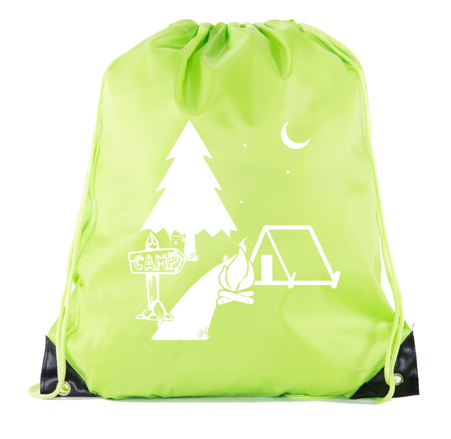 Night Scene + Tent & Campfire Polyester Drawstring Bag - Mato & Hash
