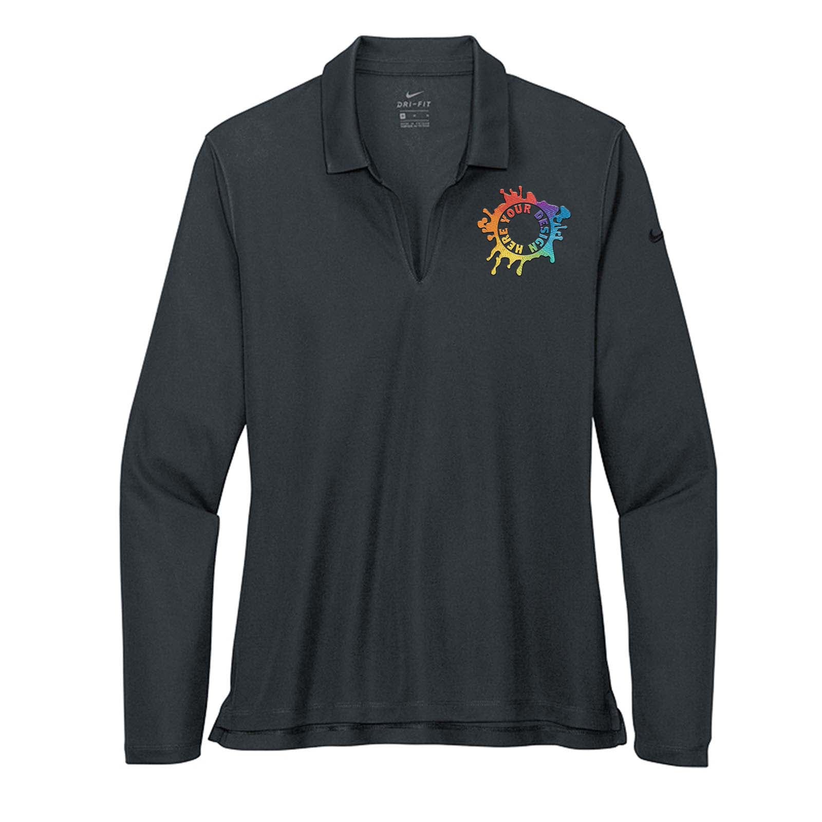 Nike Women's Dri-Fit Micro Piqué 2.0 100% Polyester Long Sleeve Polo T-Shirt Embroidery - Mato & Hash