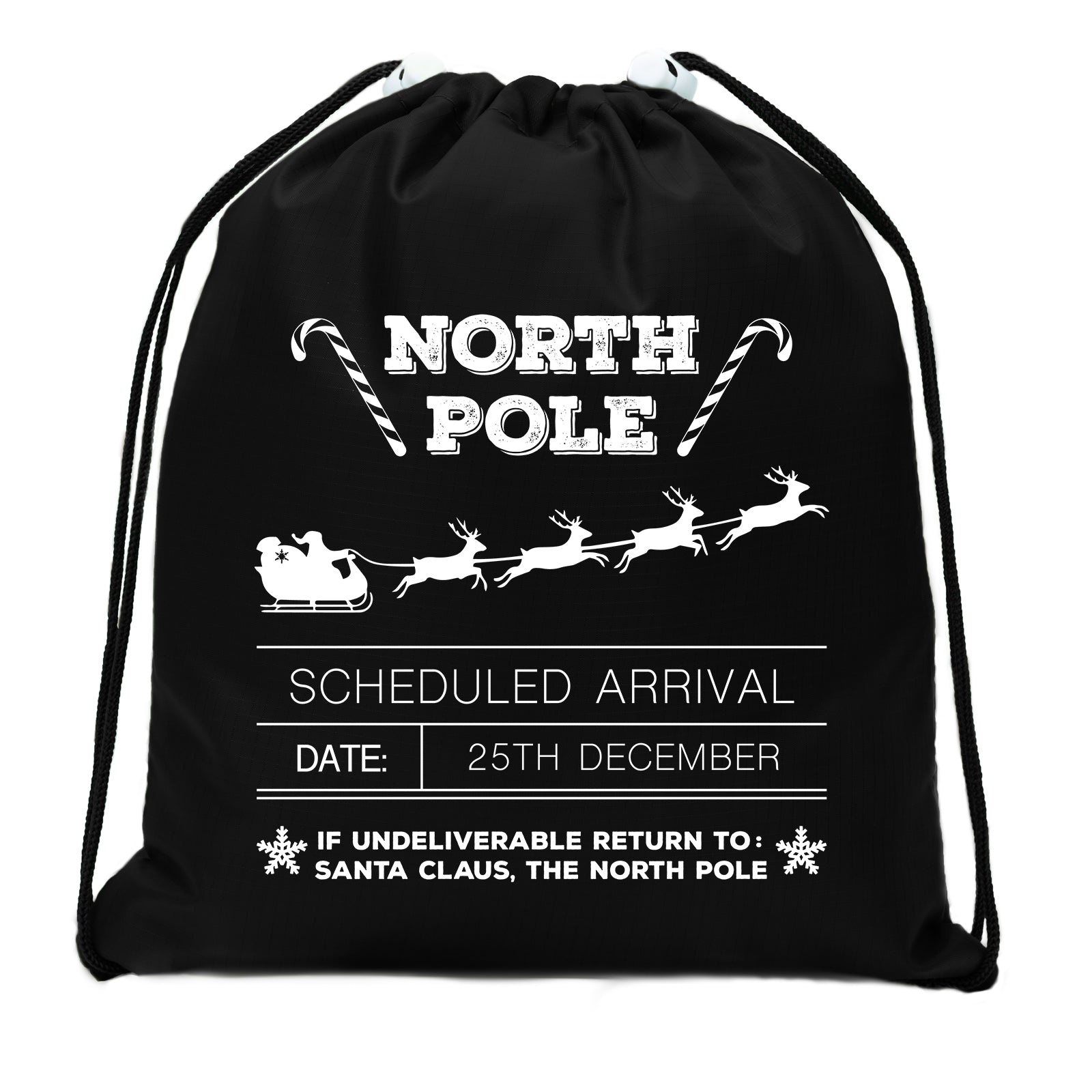 North Pole Scheduled Arrival 25th December Mini Polyester Drawstring Bag - Mato & Hash