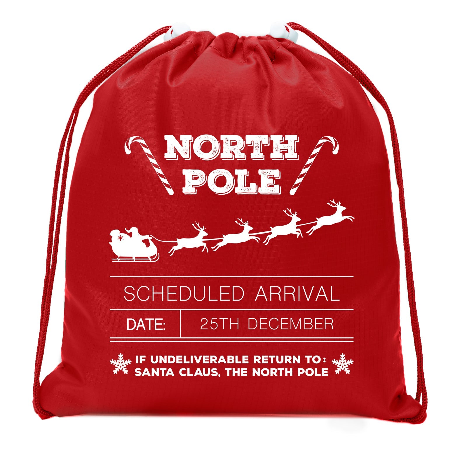 North Pole Scheduled Arrival 25th December Mini Polyester Drawstring Bag - Mato & Hash
