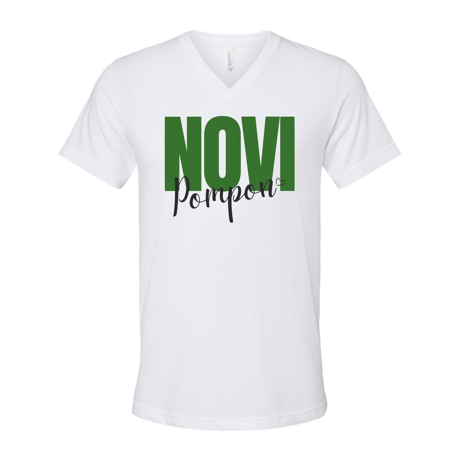 Novi Pompon Bella + Canvas Unisex Cotton/Polyester Blend V-Neck T-Shirt Cursive Pom - Mato & Hash