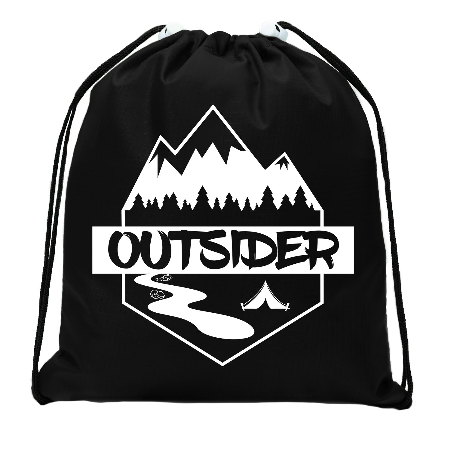 Outsider - Mountains, River and Tent Mini Polyester Drawstring Bag - Mato & Hash