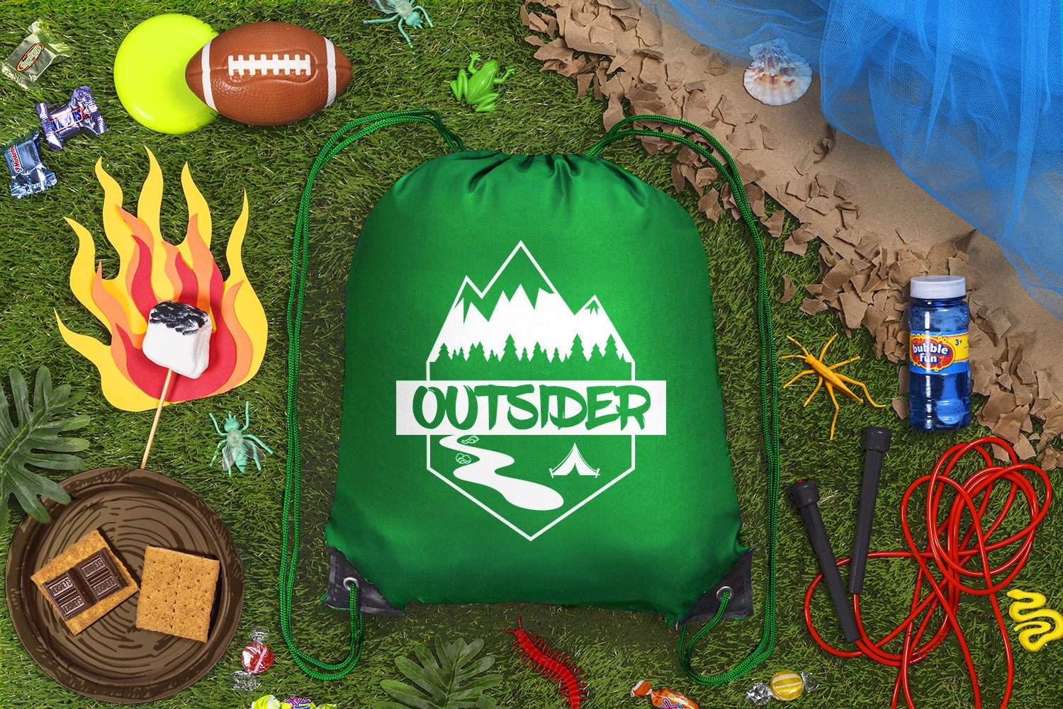 Outsider - Mountains, River and Tent Polyester Drawstring Bag - Mato & Hash