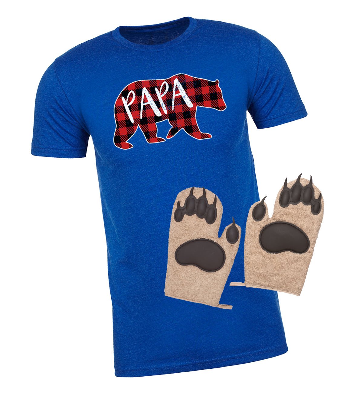 Papa Bear Buffalo Plaid Mens T Shirt & Bear Paw Oven Mitts - Mato & Hash