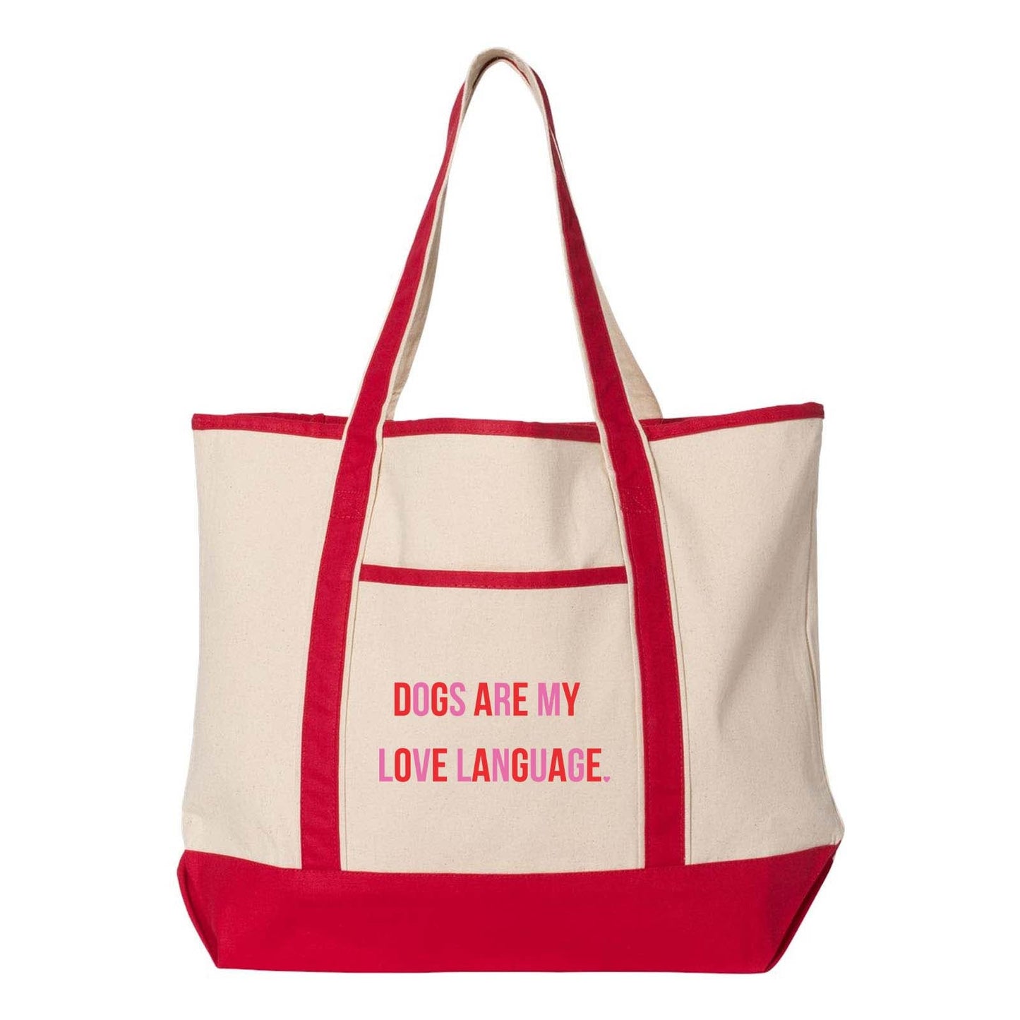 Peace Love and Paws Rescue Cats & Dogs Are My Love Language Q-Tees 34.6L Large Canvas Deluxe Tote - Mato & Hash