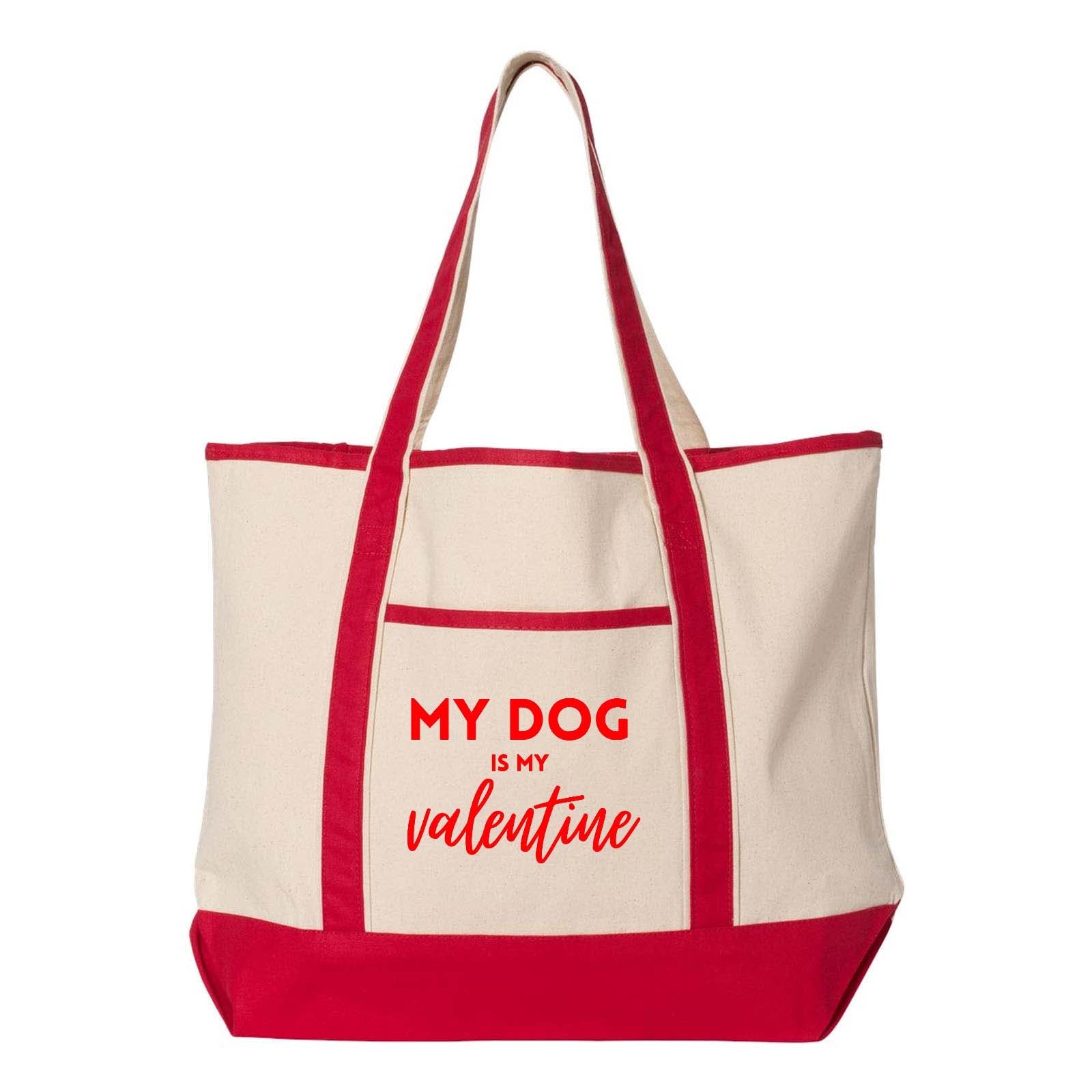 Peace Love and Paws Rescue My Pet is My Valentine Q-Tees 34.6L Large Canvas Deluxe Tote - Mato & Hash