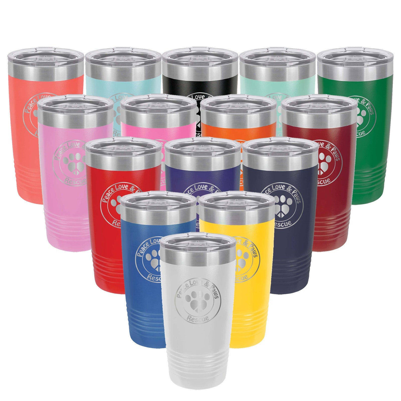 Peace Love & Paws Rescue Custom Engraved Matte Tumbler 20 oz. - Mato & Hash