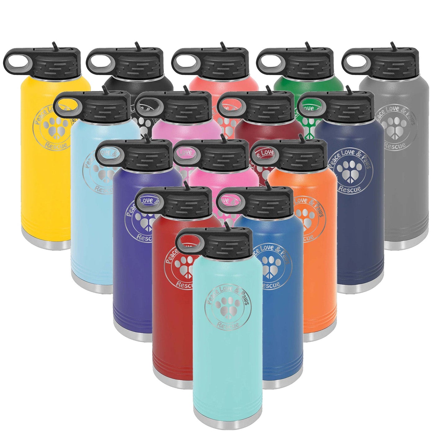 Peace Love & Paws Rescue Laser Engraved Polar Camel Water Bottle - Mato & Hash