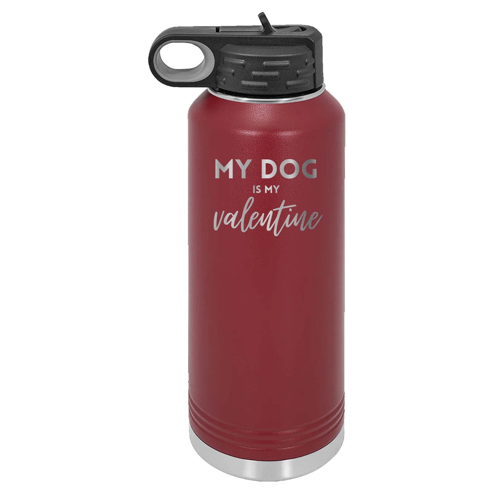 Peace Love & Paws Rescue My Pet is My Valentine Laser Engraved Polar Camel Water Bottle - Mato & Hash
