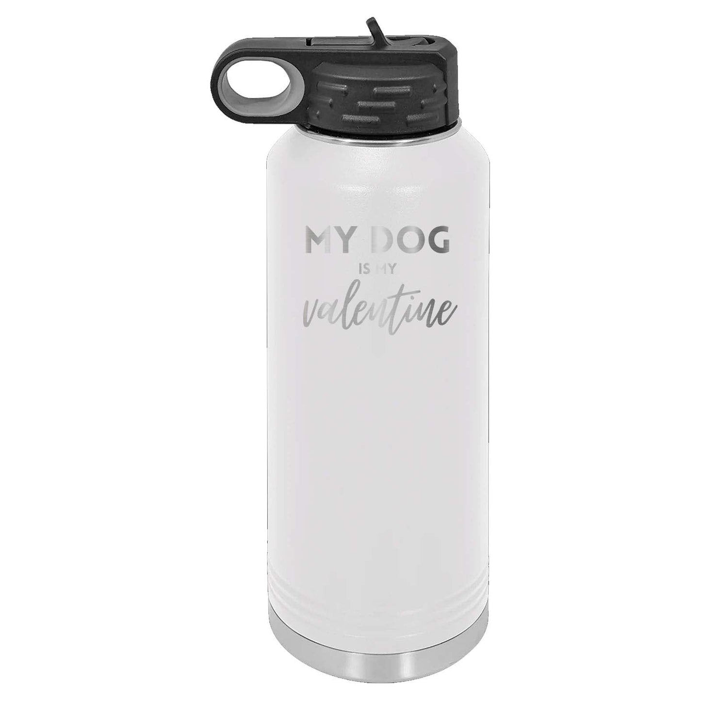 Peace Love & Paws Rescue My Pet is My Valentine Laser Engraved Polar Camel Water Bottle - Mato & Hash