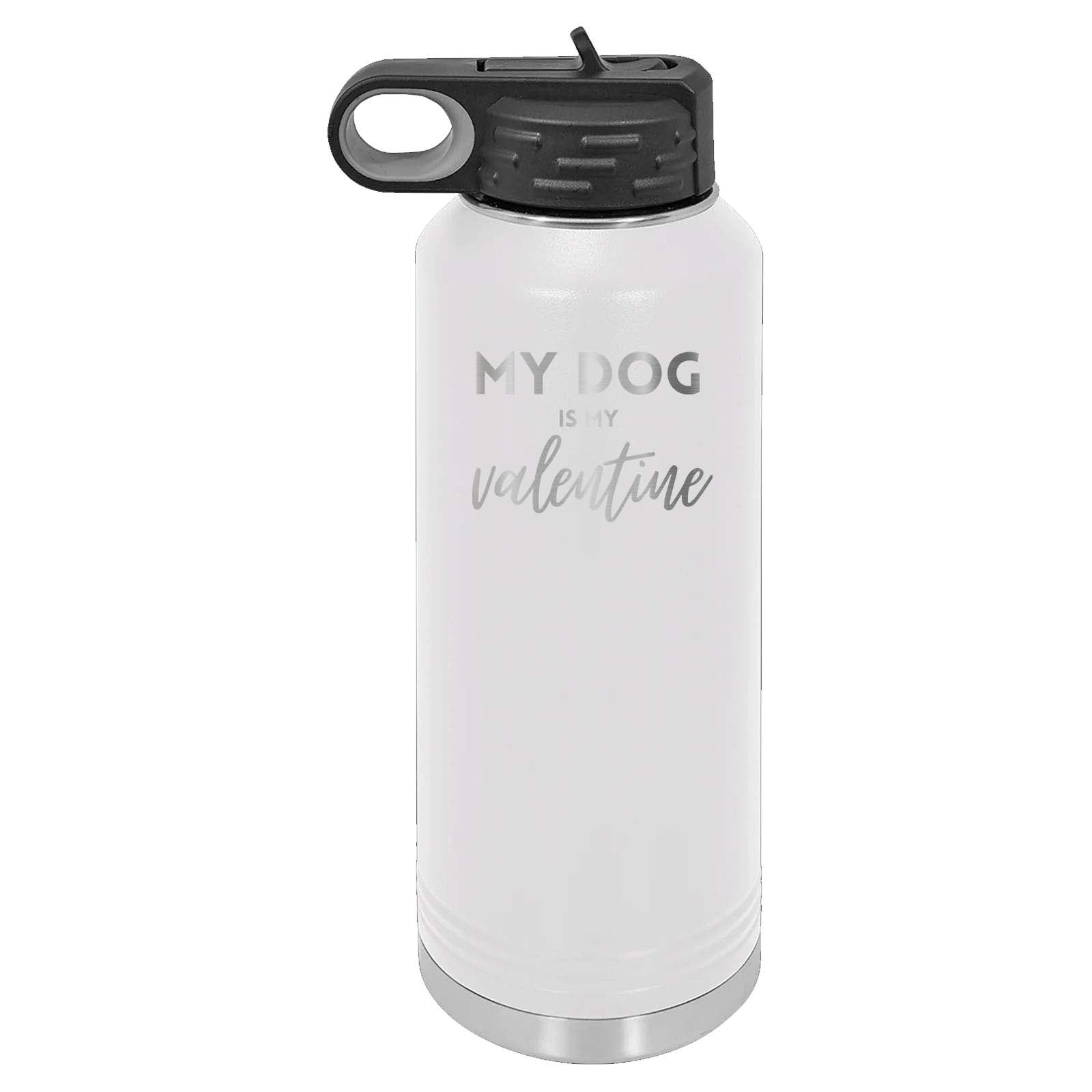 Peace Love & Paws Rescue My Pet is My Valentine Laser Engraved Polar Camel Water Bottle - Mato & Hash