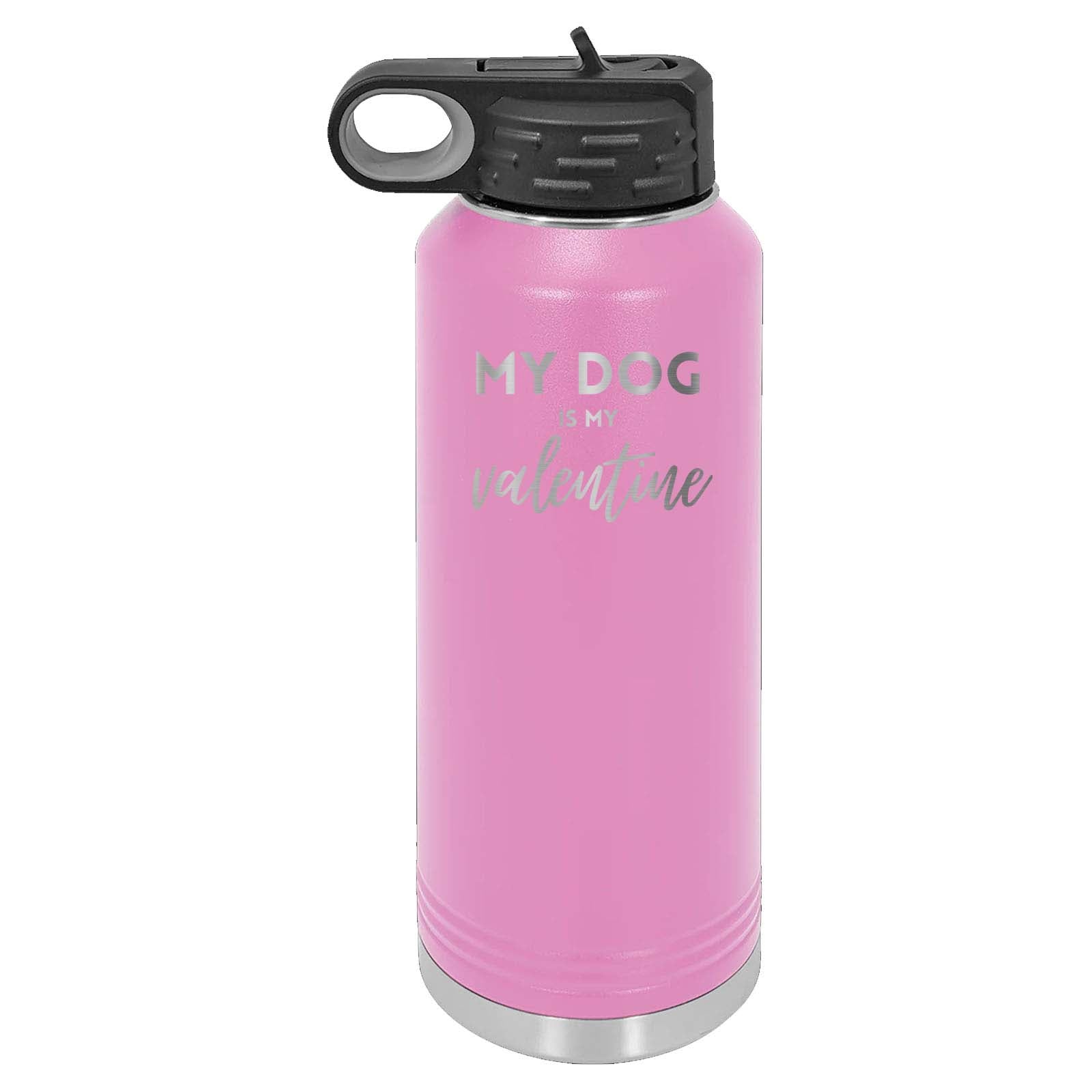 Peace Love & Paws Rescue My Pet is My Valentine Laser Engraved Polar Camel Water Bottle - Mato & Hash