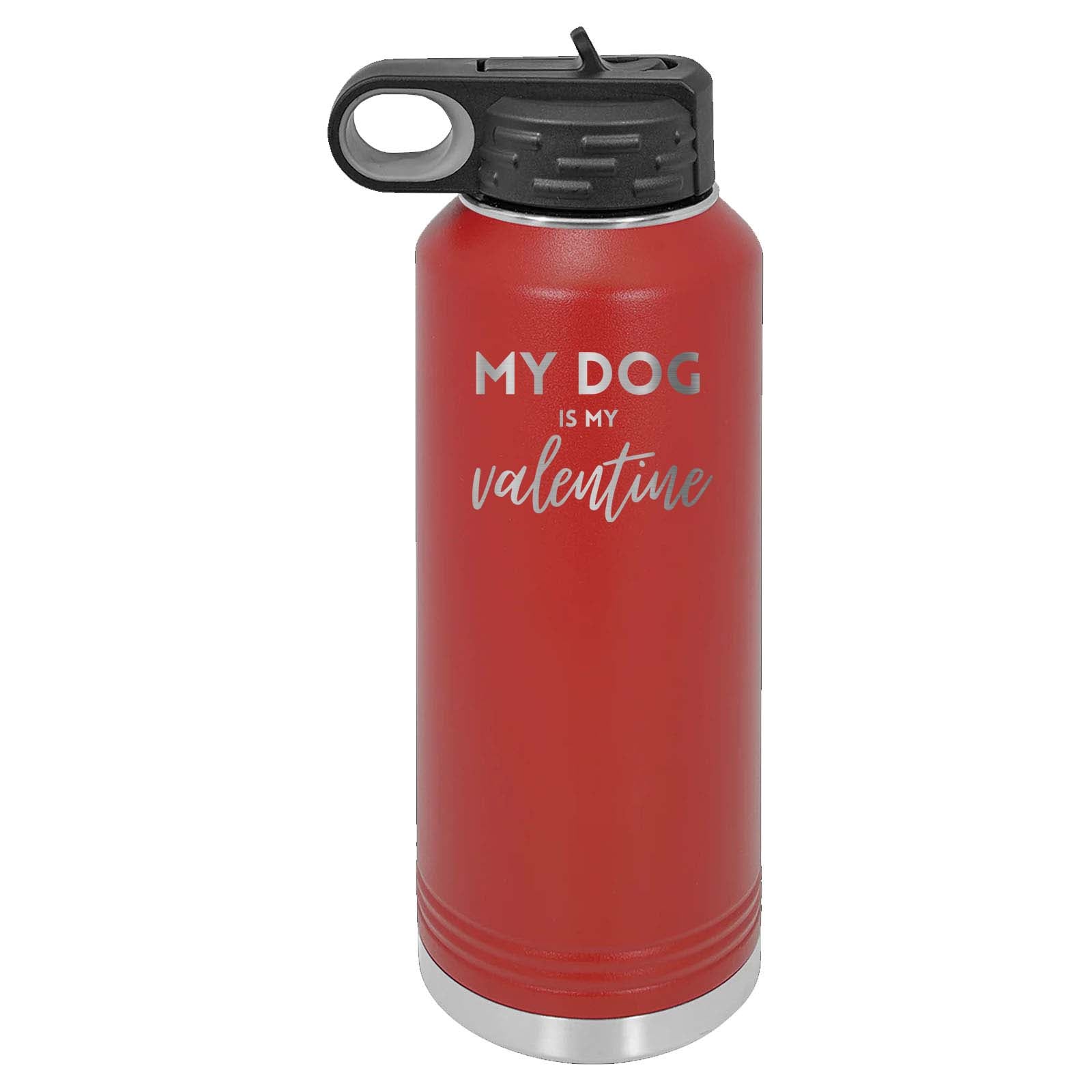 Peace Love & Paws Rescue My Pet is My Valentine Laser Engraved Polar Camel Water Bottle - Mato & Hash