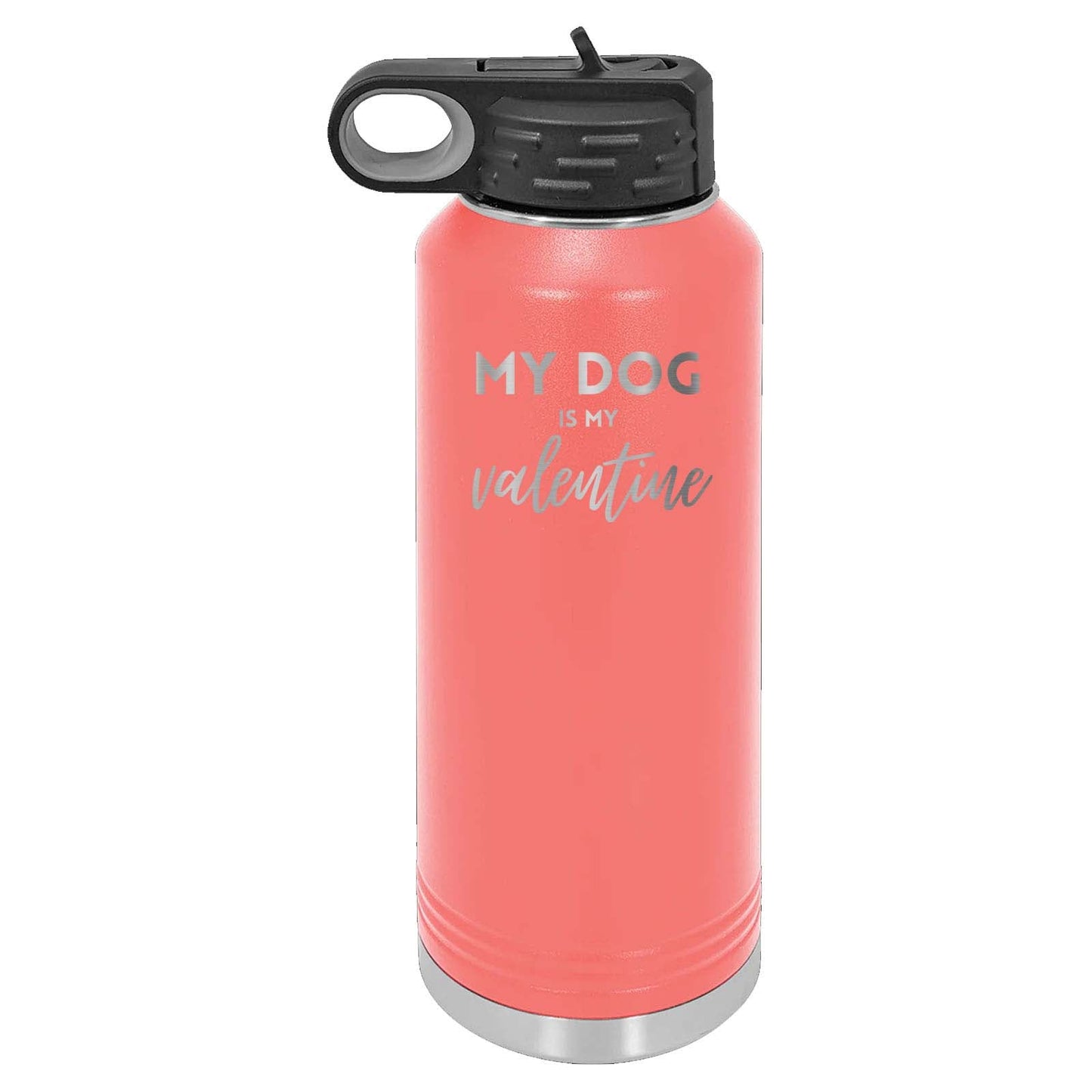 Peace Love & Paws Rescue My Pet is My Valentine Laser Engraved Polar Camel Water Bottle - Mato & Hash