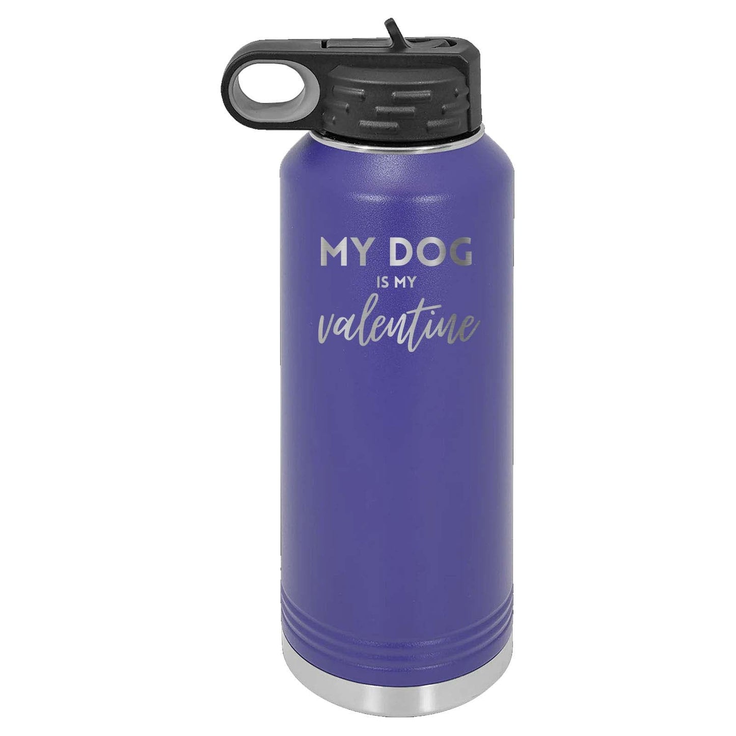 Peace Love & Paws Rescue My Pet is My Valentine Laser Engraved Polar Camel Water Bottle - Mato & Hash
