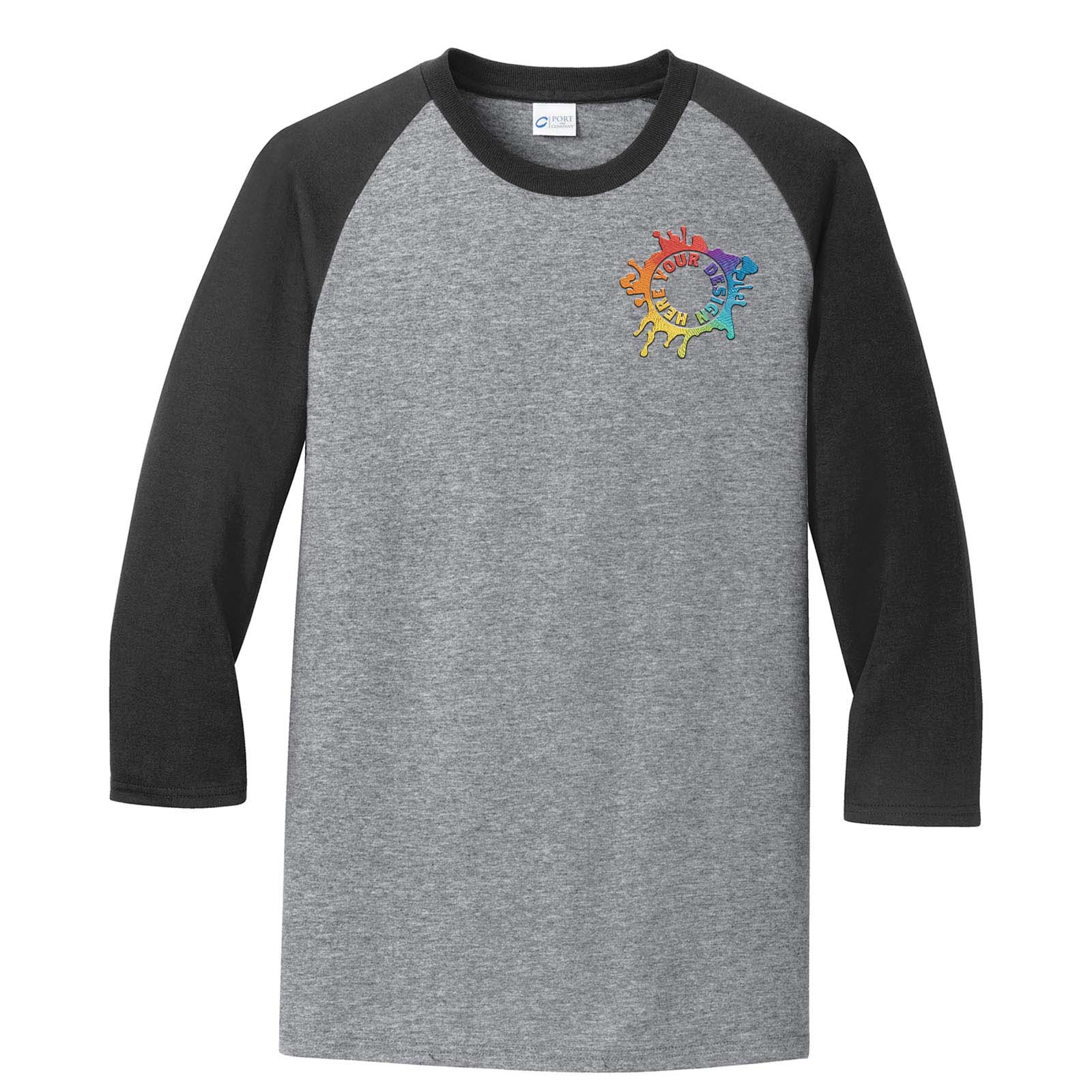 Port and Company Core Blend 3/4 Sleeve Raglan Tee Embroidery - Mato & Hash