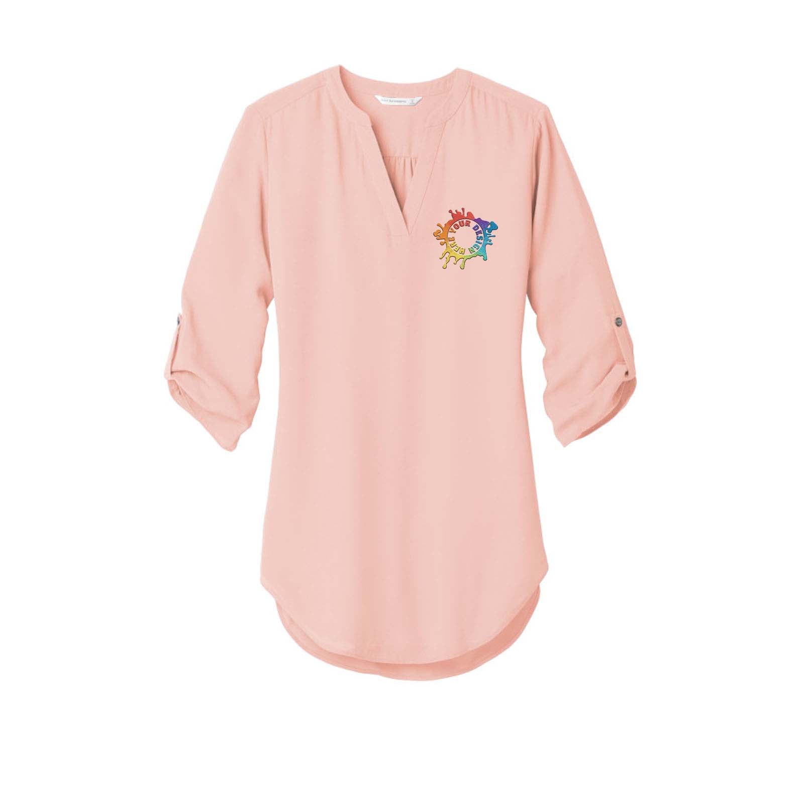 Port Authority Women's 3/4 Sleeve Tunic Blouse - 100% Polyester Crepe, V-Neck, Professional & Casual Top